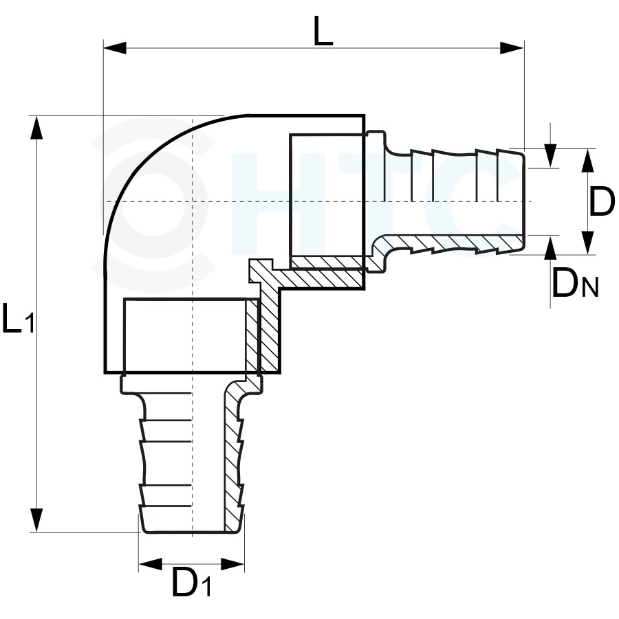 Verbindungswinkel für Schlauch mit 32 und 40 mm aus PVC-U