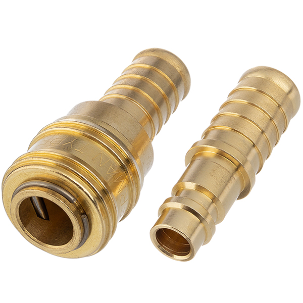Brass hose tail plug nipple and coupling for compressed air