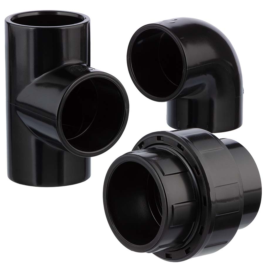 U-PVC fittings and pipes, black, UV-resistant