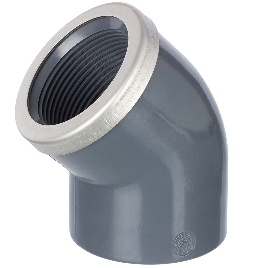 U-PVC solvent elbow 45° x reinforced female thread