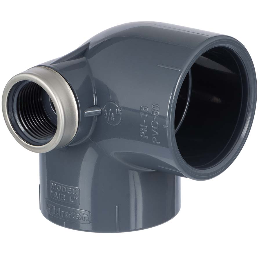 U-PVC solvent elbow 90° with side reinforced threaded drain