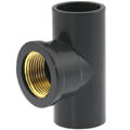 PVC-U 90° T-piece, solvent cement socket x female thread, brass insert