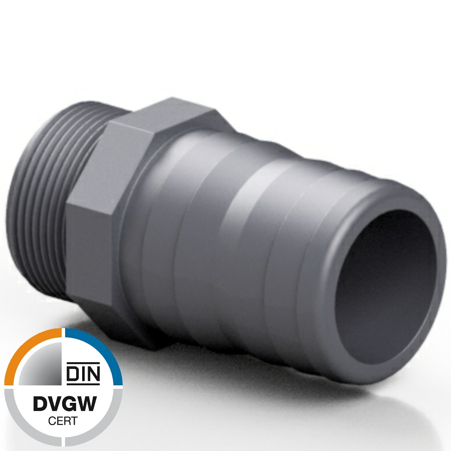 PVC-U Schlauchtülle mit Aussengewinde DVGW