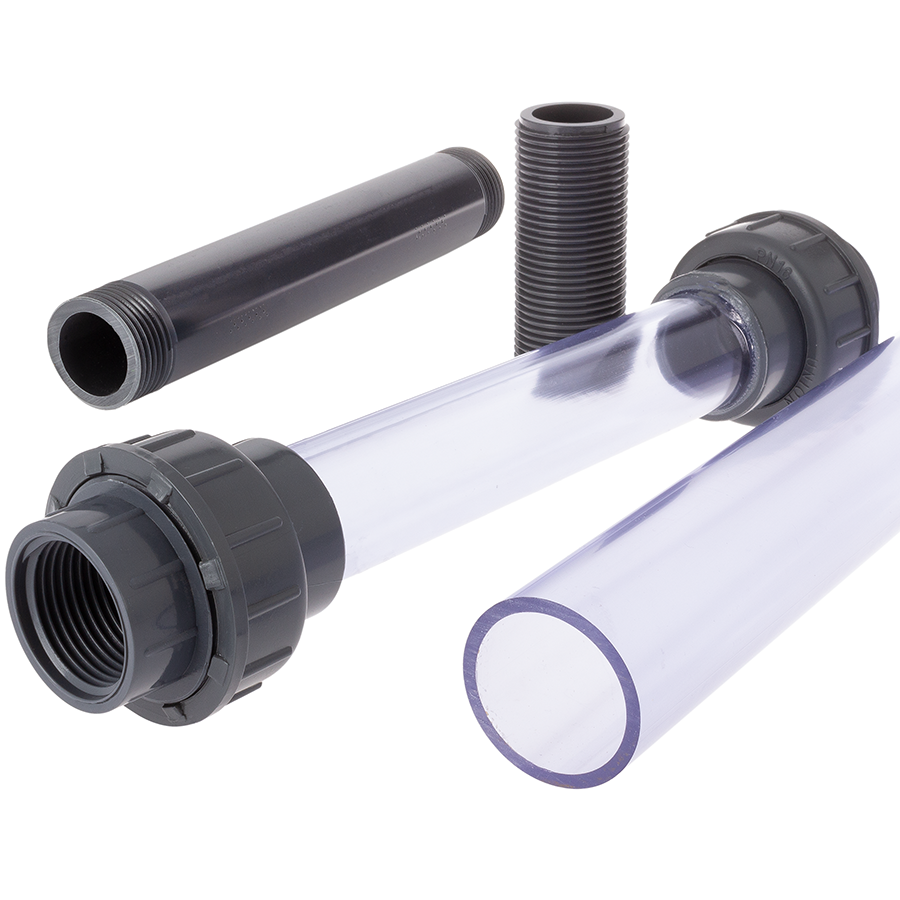 PVC-U Rohre transparent Sichtglas Gewinderohre