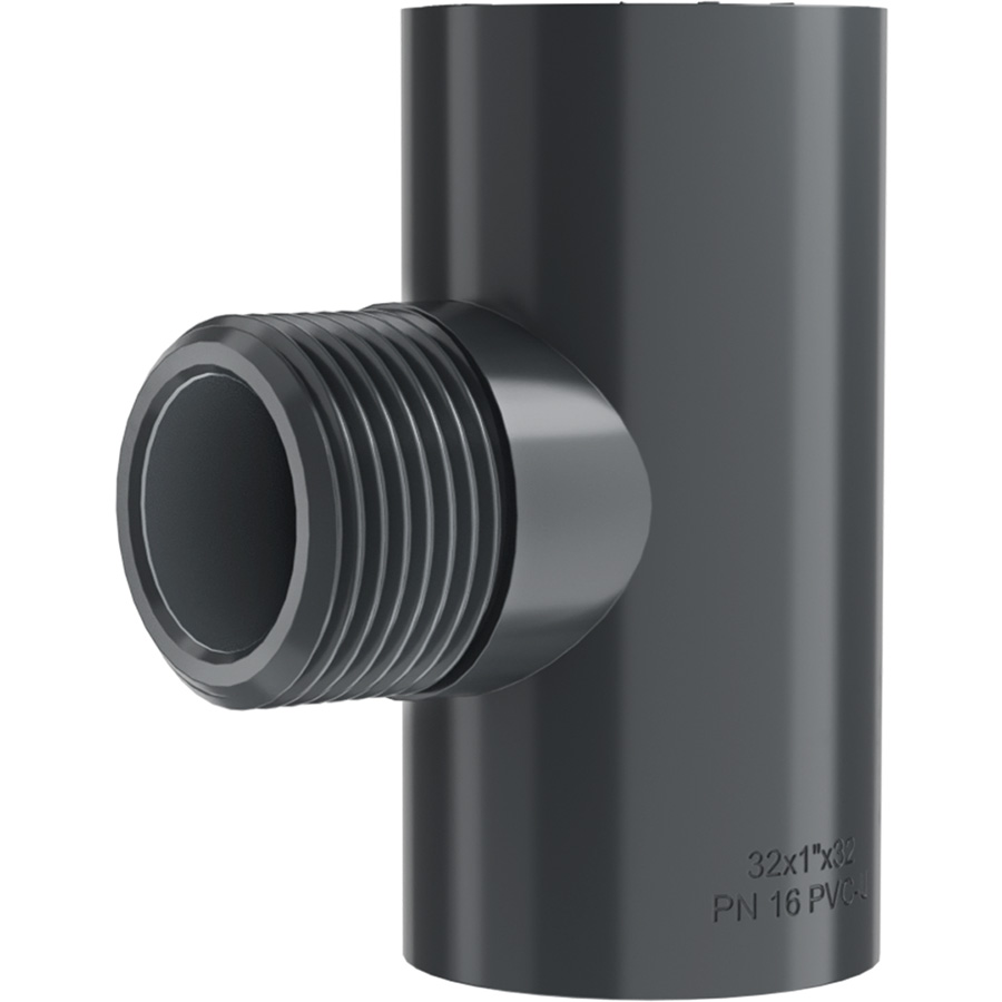 PVC-U T-Stück 90° Klebemuffe x Aussengewinde