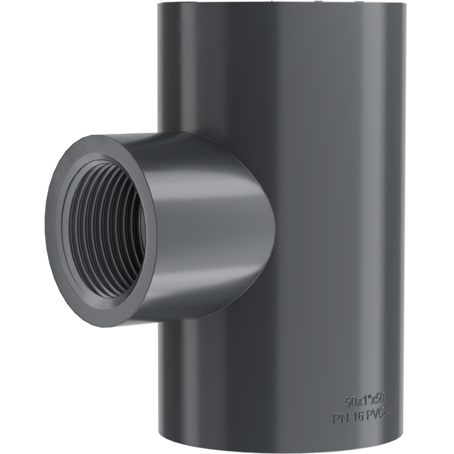 PVC-U 90° T-piece, solvent cement socket x female thread reduced