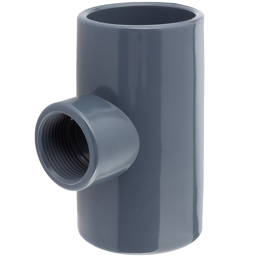 PVC-U 90° T-piece, solvent cement socket x female thread reduced