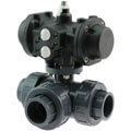 U-PVC 3 way solvent ball valve teflon/EPDM with T-pattern and pneumatic actuator