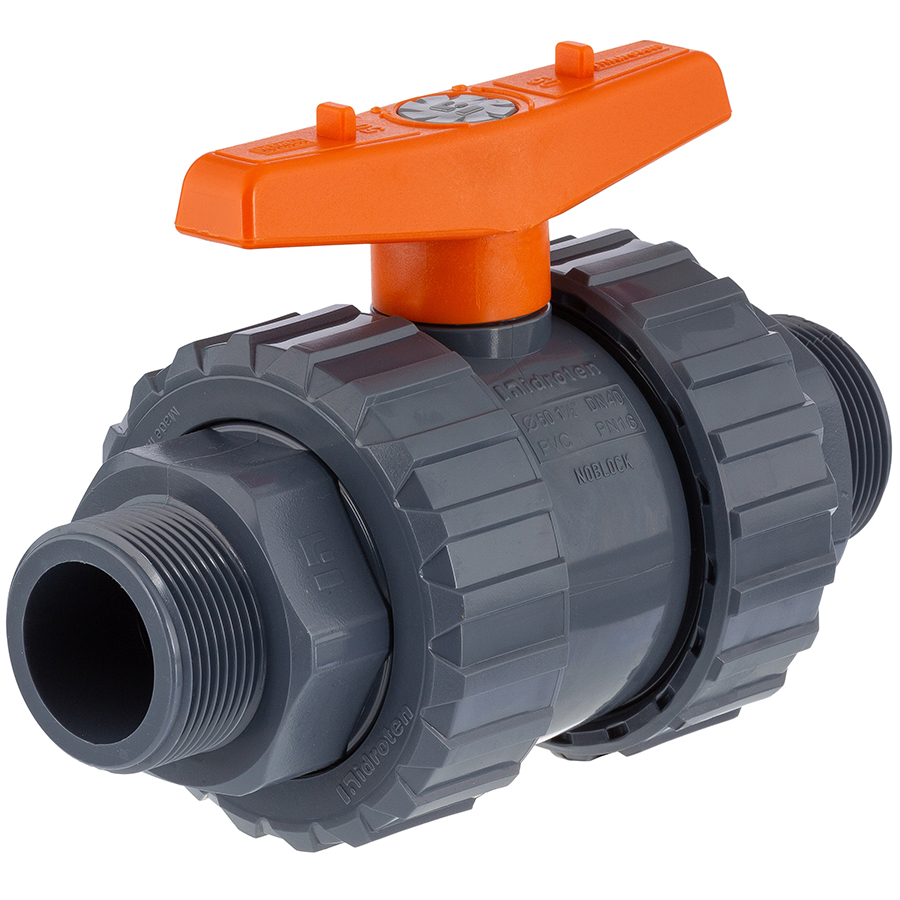 PVC-U ball valve PTFE Hidroten <strong>2 male threaded connections </strong>