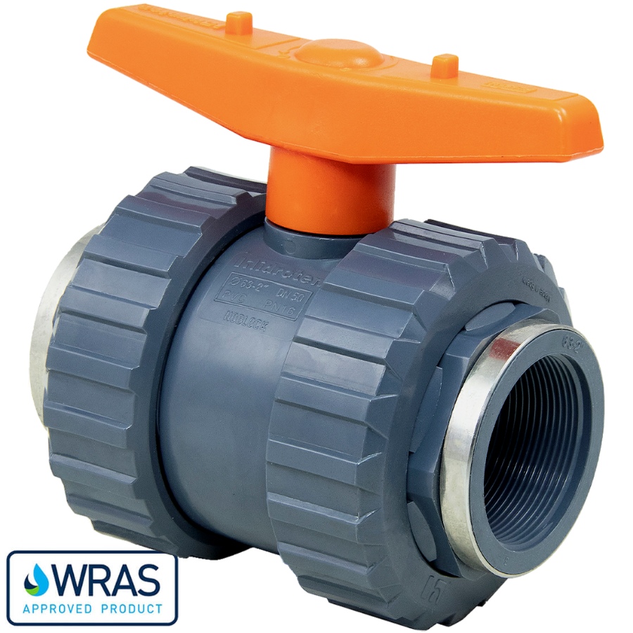 Kugelhahn 1" DN 25 PVC-U mit 2 Verschraubungen Innengewinde Dichtung EPDM 