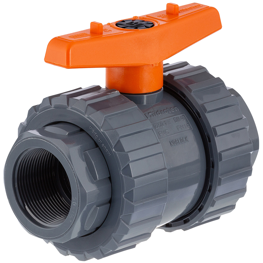 U-PVC and FPM Viton 2 way female threaded ball valve with nuts
