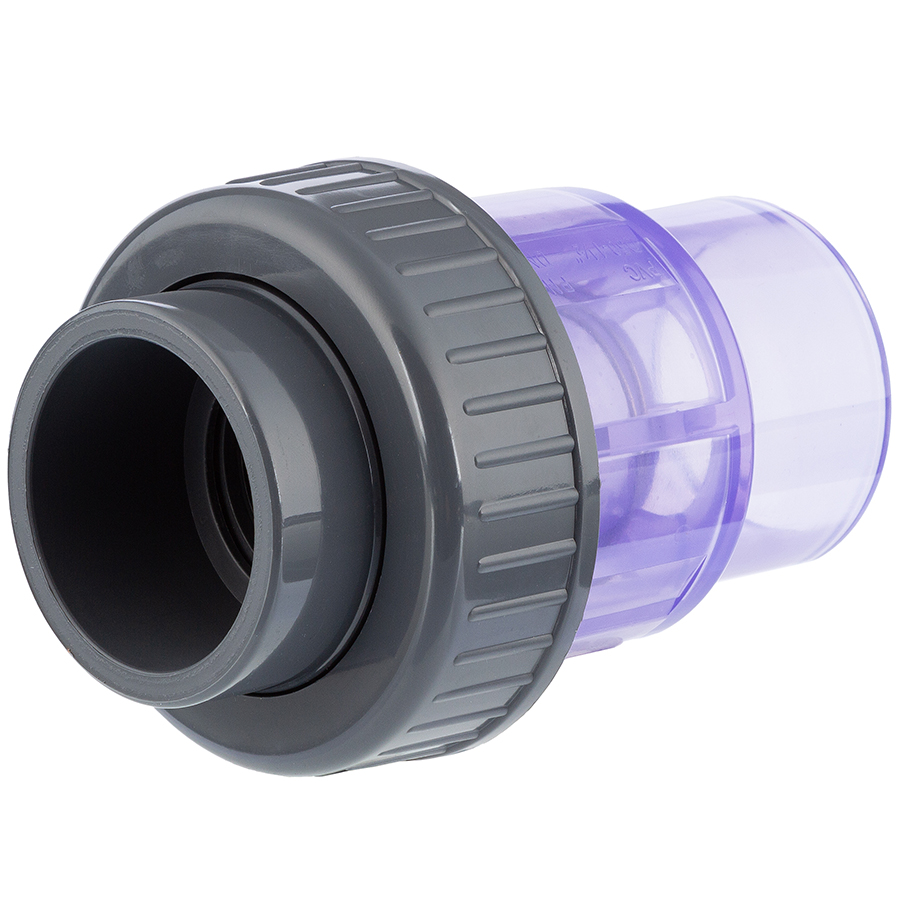 U-PVC solvent check valve with one nut - transparent