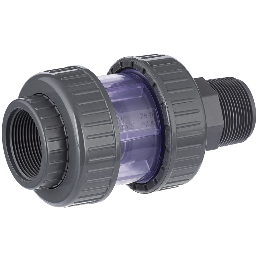 U-PVC check valve with male/female thread - transparent