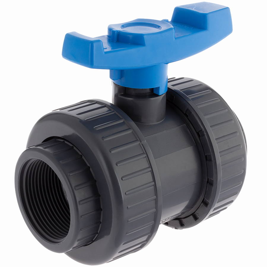 U-PVC and HDPE 2 way female threaded ball valve with nuts