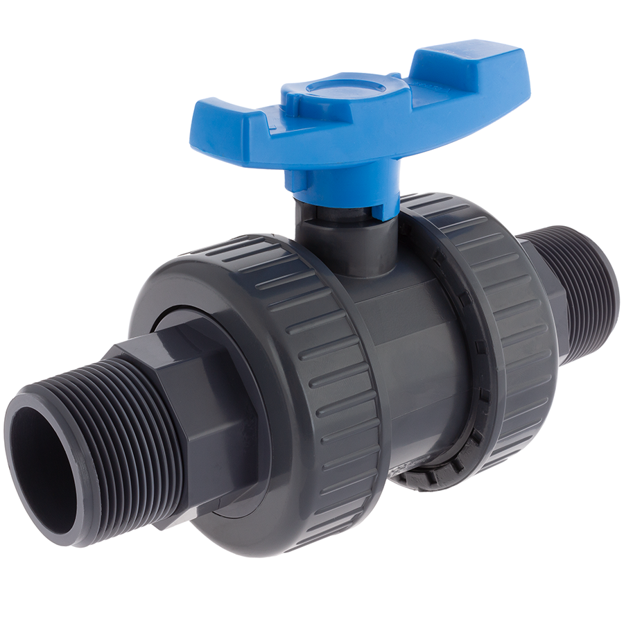 U-PVC and HDPE 2 way ball valve with male thread