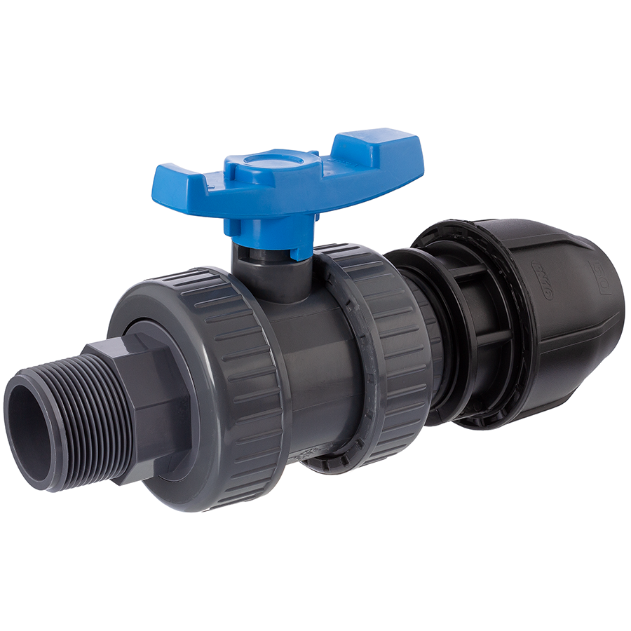 U-PVC and HDPE male threaded ball valve x PP compression fitting for PE pipes