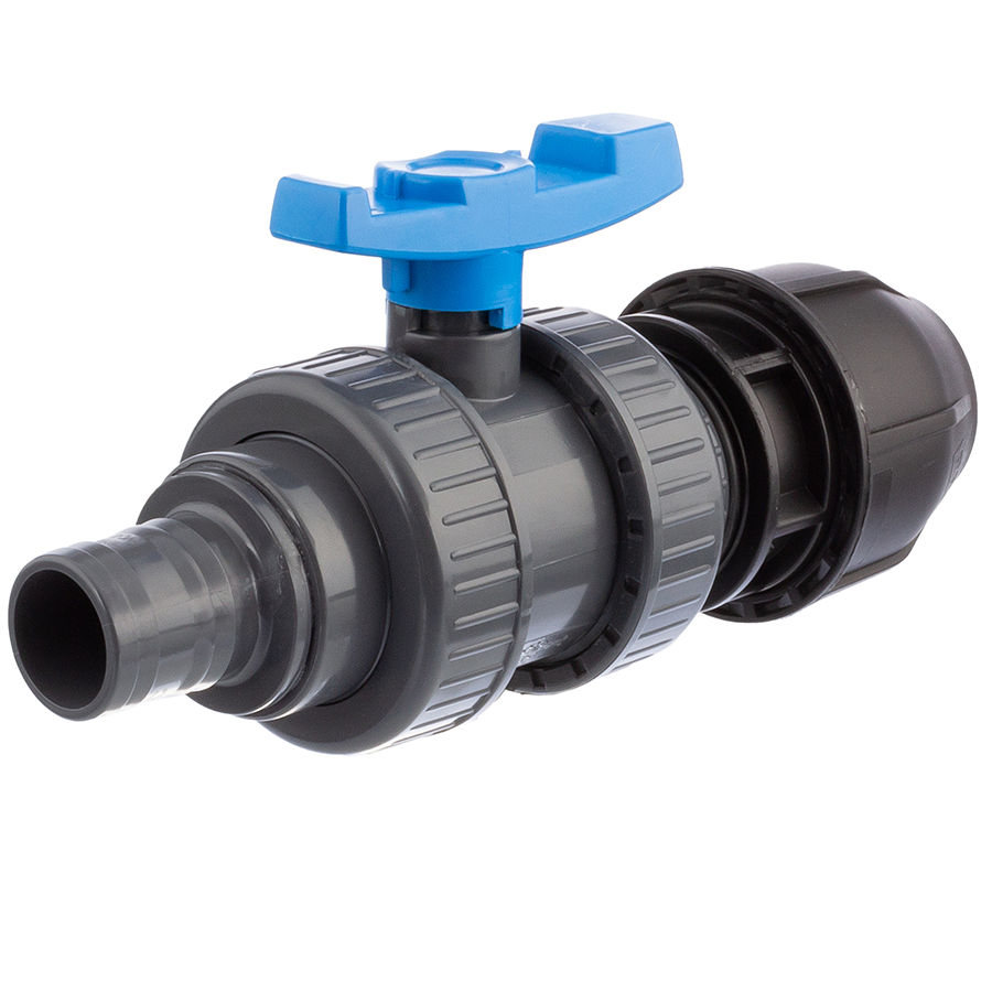 U-PVC and HDPE ball valve hose tail x PP compression fitting for PE pipes