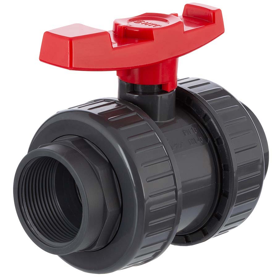 U-PVC and PTFE 2 way ball valve, solvent socket x female thread