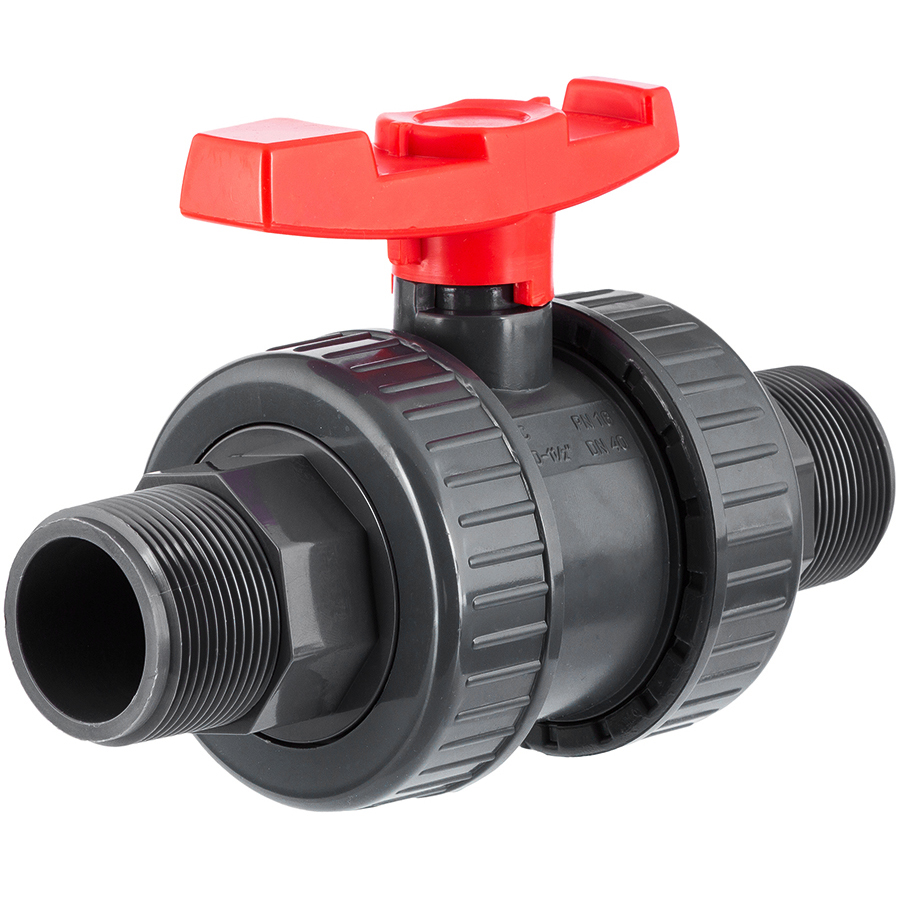 U-PVC and PTFE 2 way ball valve with male threads