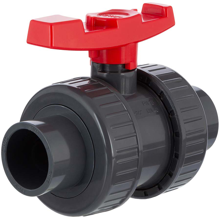 PVC-U ball valve PTFE <b>2 x male socket </b>