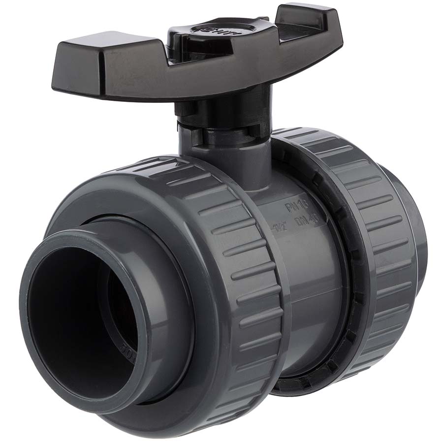 PVC-U industrial ball valve <b>FPM VITON 2 x solvent socket </b>