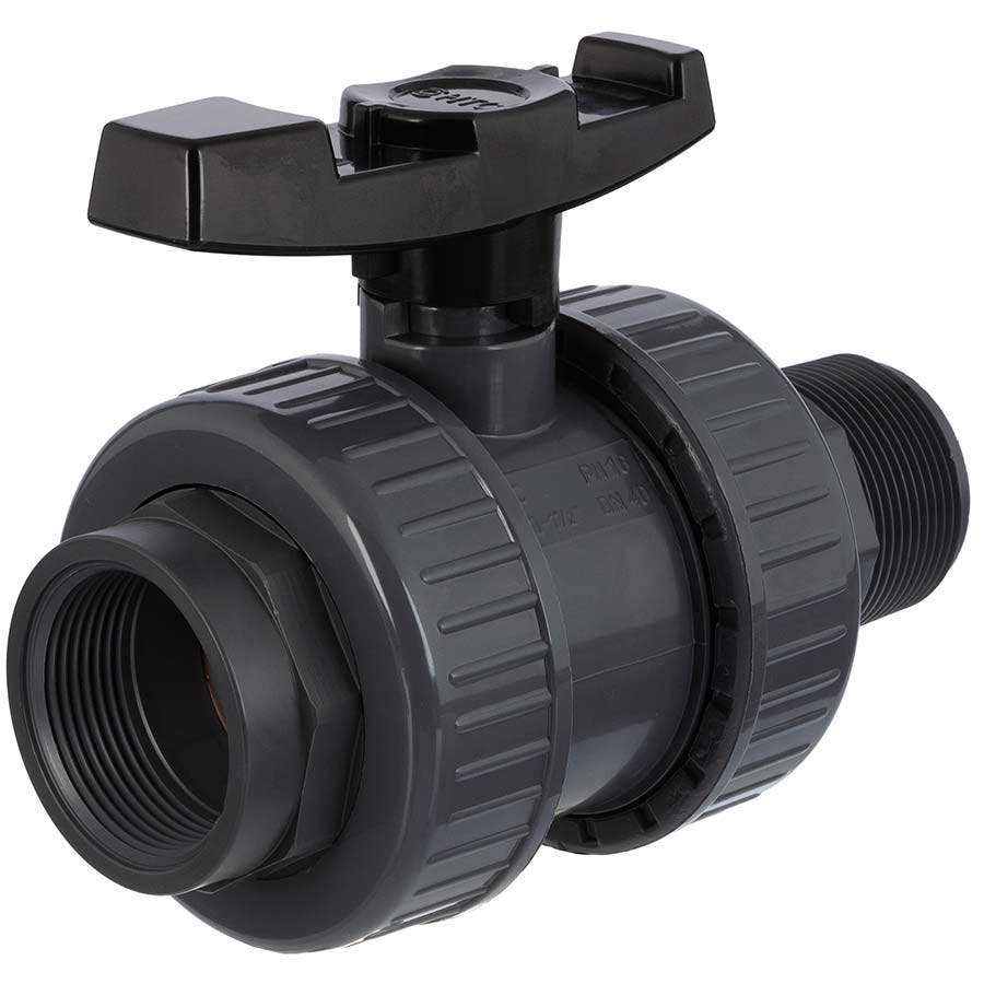 PVC-U industrial ball valve <b>FPM VITON female-x male thread </B>