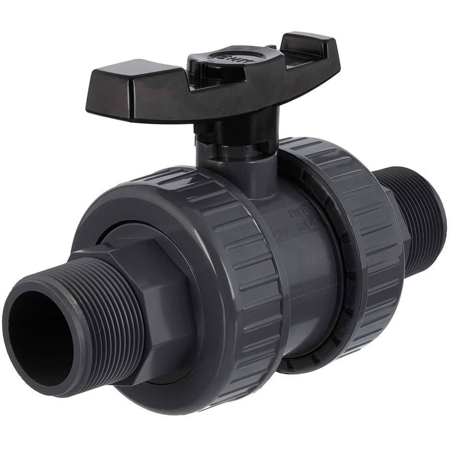 PVC-U industrial ball valve <b>FPM VITON </b> 2 male threaded connections
