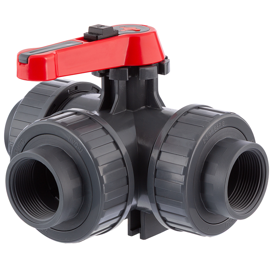 HTC© PVC-U 3Wege Kugelhahn <strong>Industrie</strong> 3fach Innengewinde