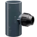 U-PVC solvent tee 90° with PP compression fitting