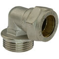 Brass elbow 90° compression fitting x male thread, for copper and steel pipes
