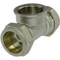 Brass tee 90° compression fitting x female thread, for copper and steel pipes