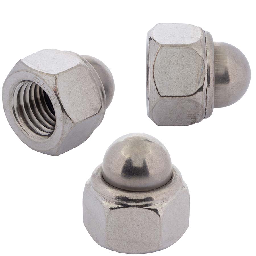 Prevailing torque type hexagon domed cap nut with non-metallic insert DIN 986