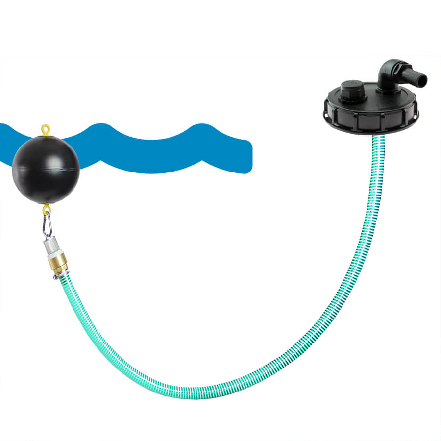 Upper cap with hose, ventilation and floating ball for IBC container