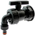 IBC container coupling with plastic ball valve