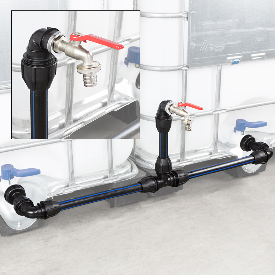 Connection system for adjacent IBC containers - <b>32mm