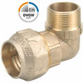 Brass elbow 90° compression fitting x male thread, DVGW