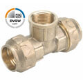 Brass tee 90 compression fitting x female thread, DVGW