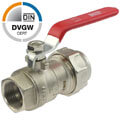 Brass ball valve compression fitting x female thread with steel handle, DVGW
