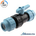 PP 2 way ball valve with compression fittings, DVGW