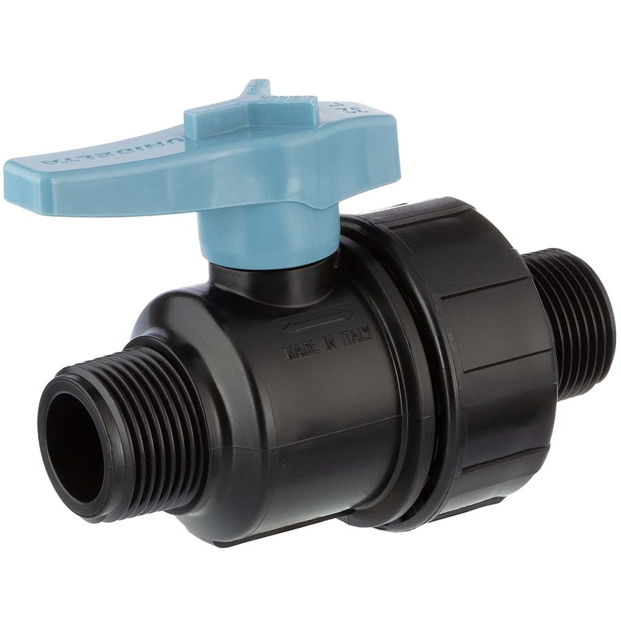 PP 2 way male threaded ball valve, DVGW