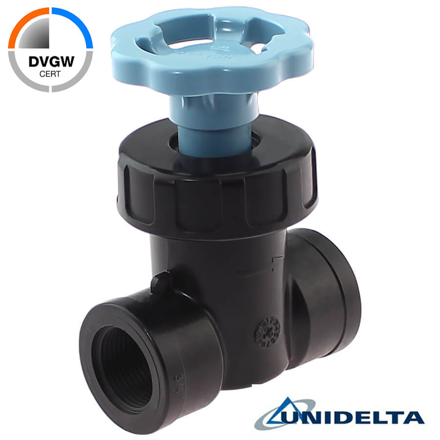 PP straight valve with female thread, DVGW Unidelta