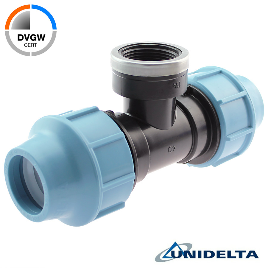Tee 90 compression fitting x female thread, DVGW