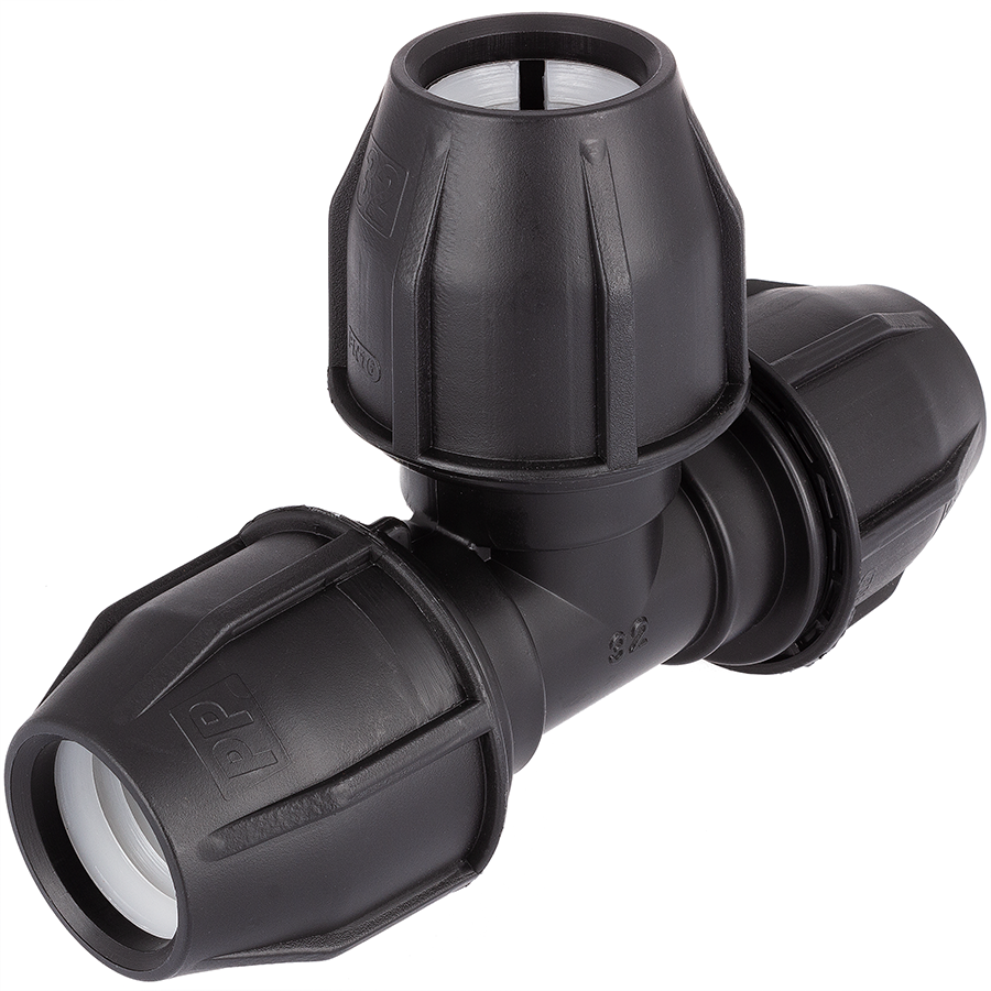 Compression fitting 90° tee for PoolFlex flexible pipe