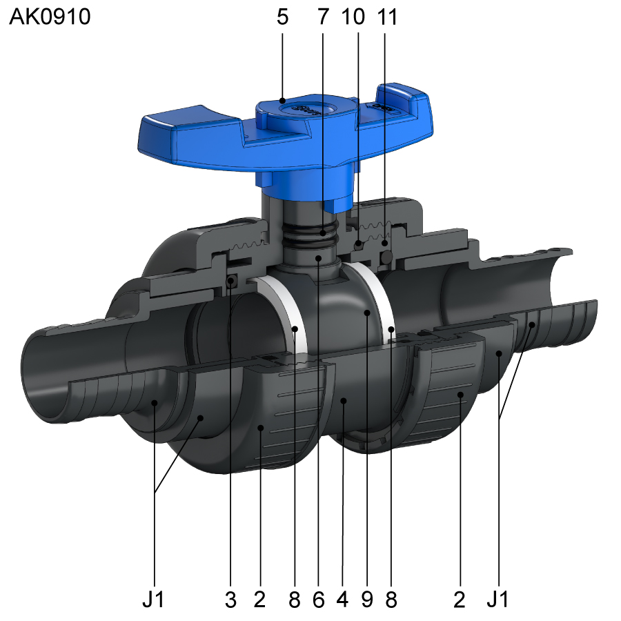 HTC AK0910 Kugelhahn Explosionsbild