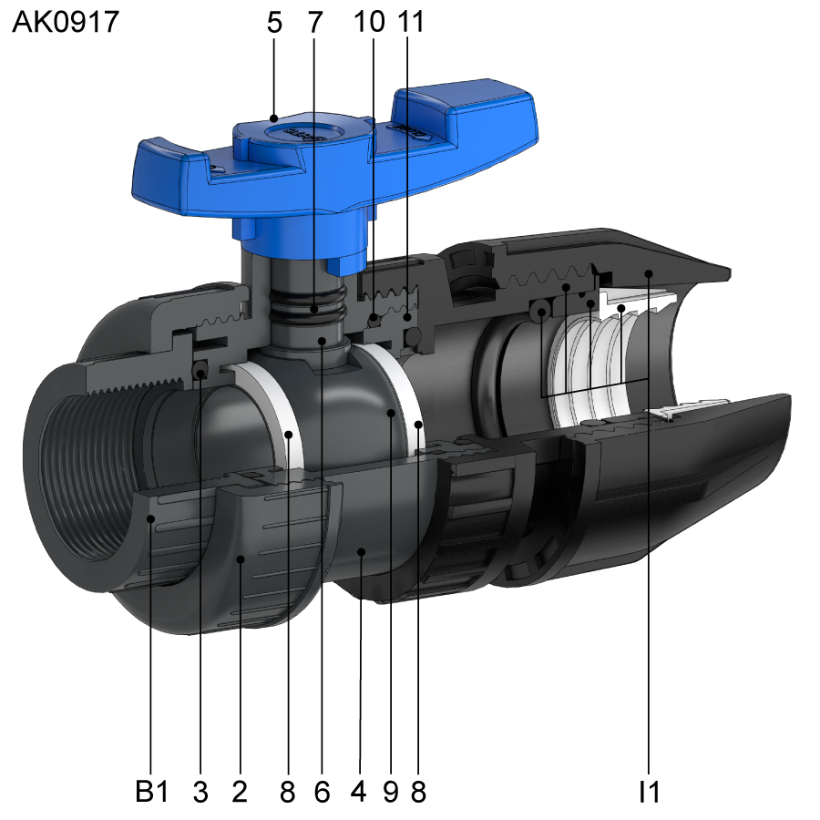 HTC AK0917 Kugelhahn Explosionsbild
