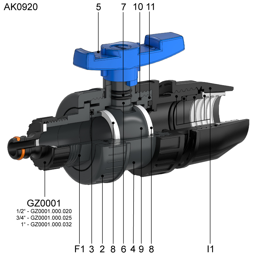 HTC AK0909 Kugelhahn Explosionsbild