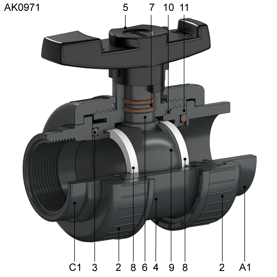 HTC AK0971 Kugelhahn Explosionsbild