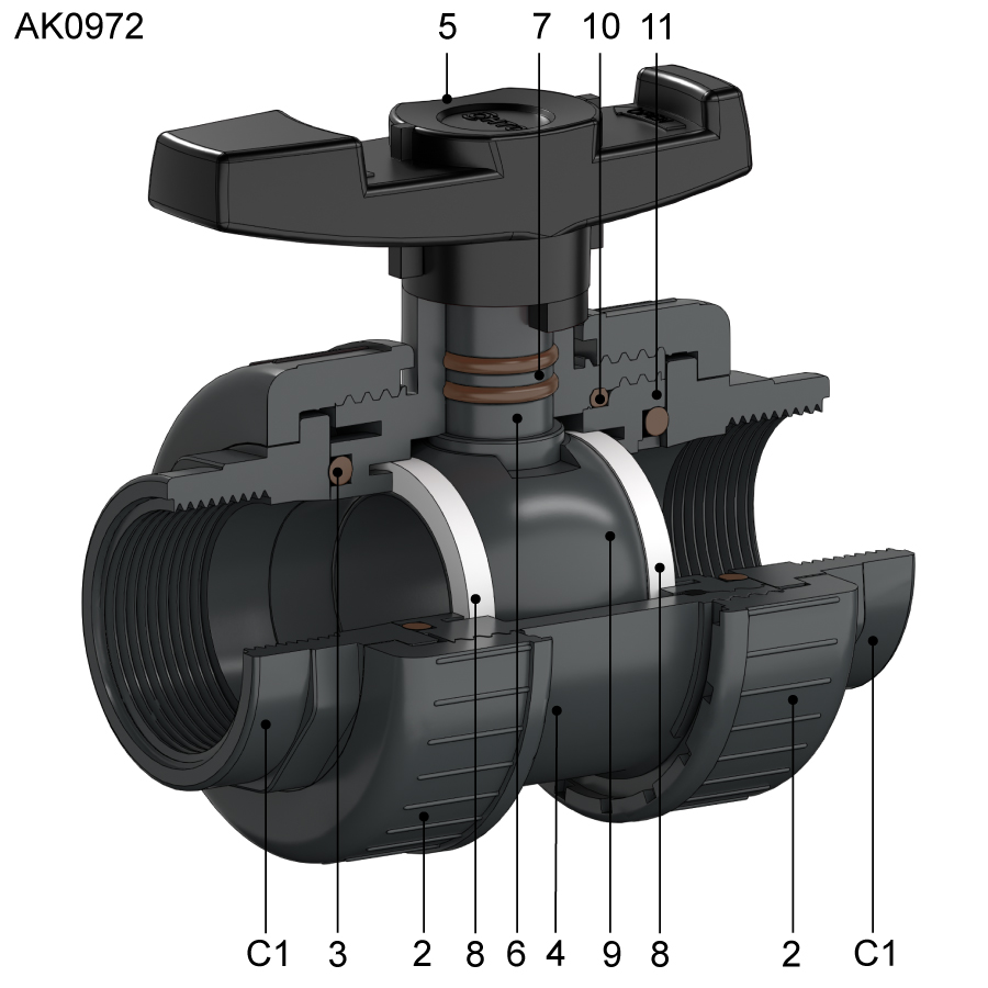 HTC AK0972 Kugelhahn Explosionsbild