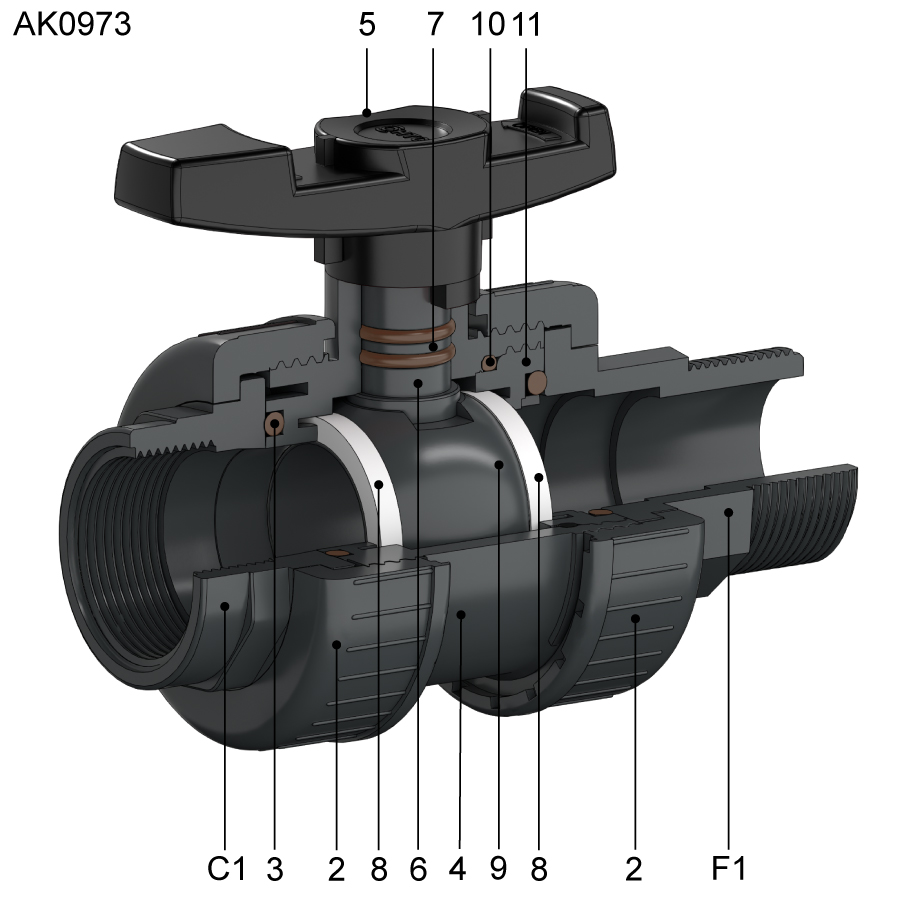 HTC AK0973 Kugelhahn Explosionsbild