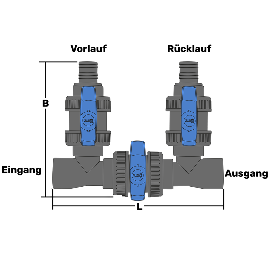 Poolheizung Bypass Klebemuffe 50mm x 2fach Schlauchtülle 38mm